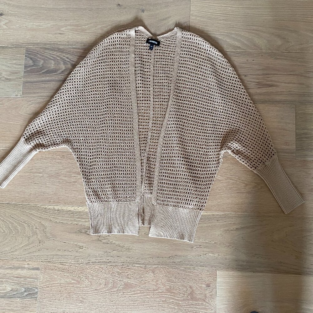 Express Tan Open Knit Cardigan Sweater Size Medium